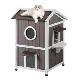 VEVOR - Outdoor Cat House Weatherproof, Feral Cat Shelter for Multiple Cats, 2-story Large Outdoor Wooden Cat House with Doors