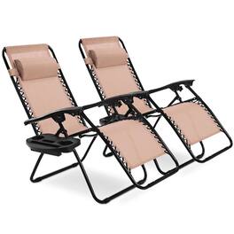 Pefilos - 2 Pieces Folding Recliner Zero Gravity Lounge Chair - Oversized Padded Zero Gravity Chair, Foldable Patio - Beige