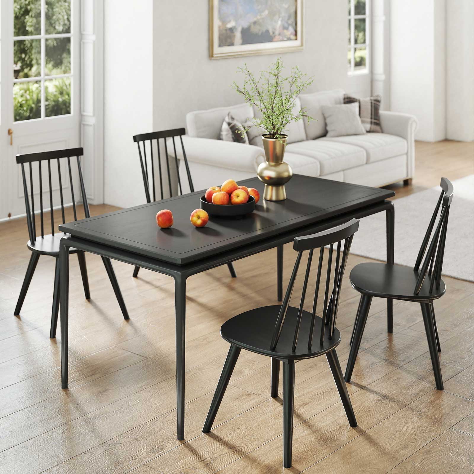 Alt View 1. Gymax - Gymax Windsor Dining Chairs Set of 4 w/Rubber Wood Frame High Spindle Back for Home - Black.