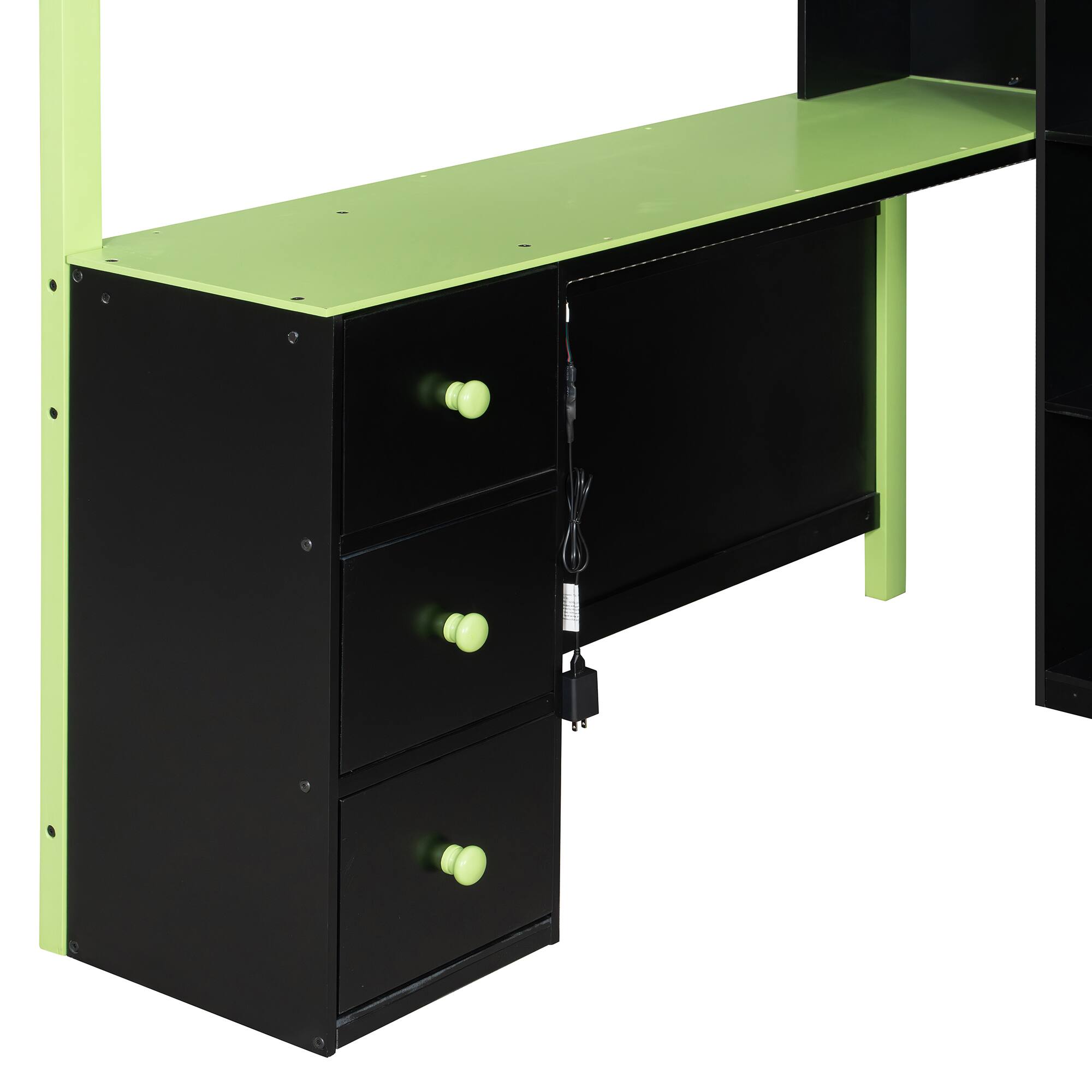 Alt View 1. Anysun - Full Size Wood Loft Bed with Desk, Ample Storage Space and Light - Green.