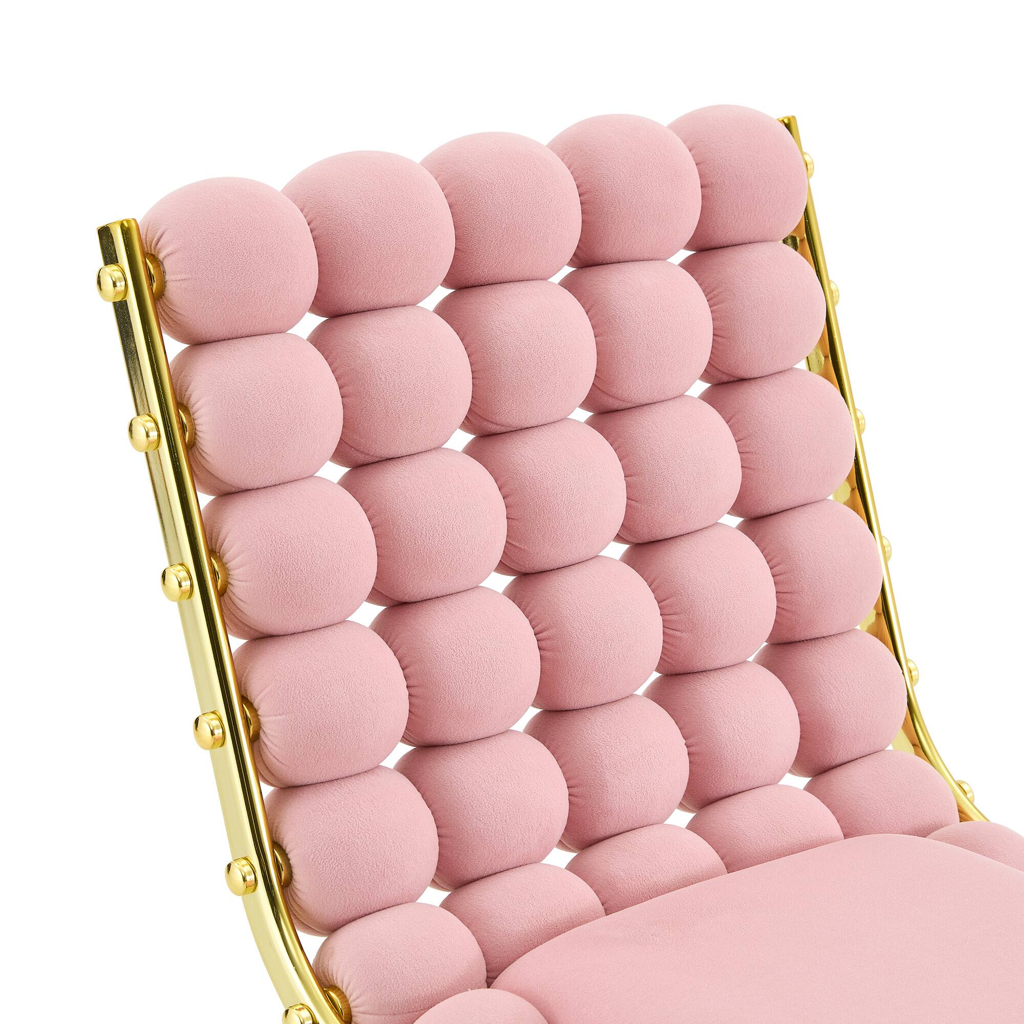 Alt View 8. Loheer - Loheer Pink Accent Chair Velvet Swivel Side Chair with Gold Metal Legs, Bubble Tufted Armless Seat, 1.63 ft - Gold,Pink.