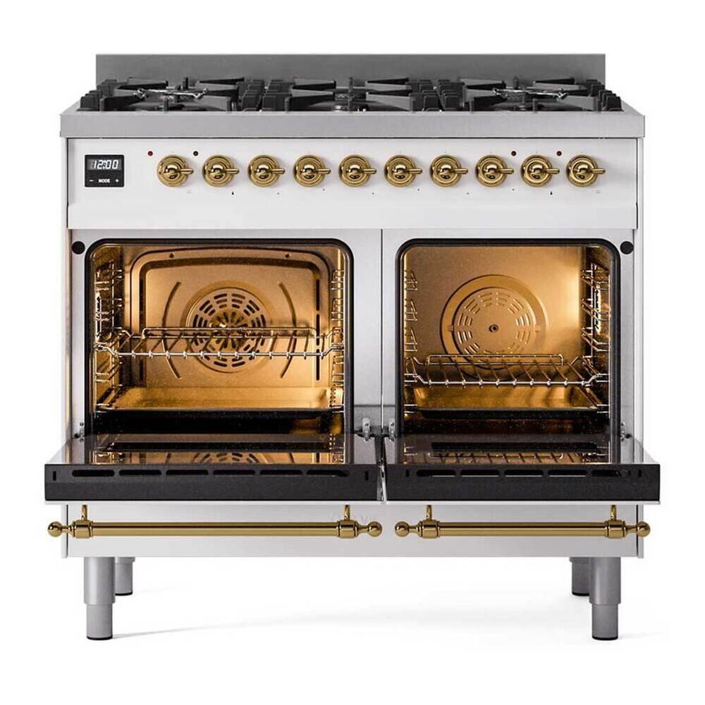 Alt View 1. ILVE - ILVE Nostalgie II Series 40 in. Dual Fuel Range with 6 Sealed Burners (Natural Gas, Brass Trim) - White.