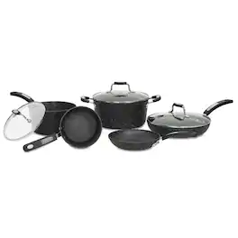 THE ROCK by Starfrit - 8-Piece Terra Collection Nonstick Cookware Set with Bakelite Handles - Black