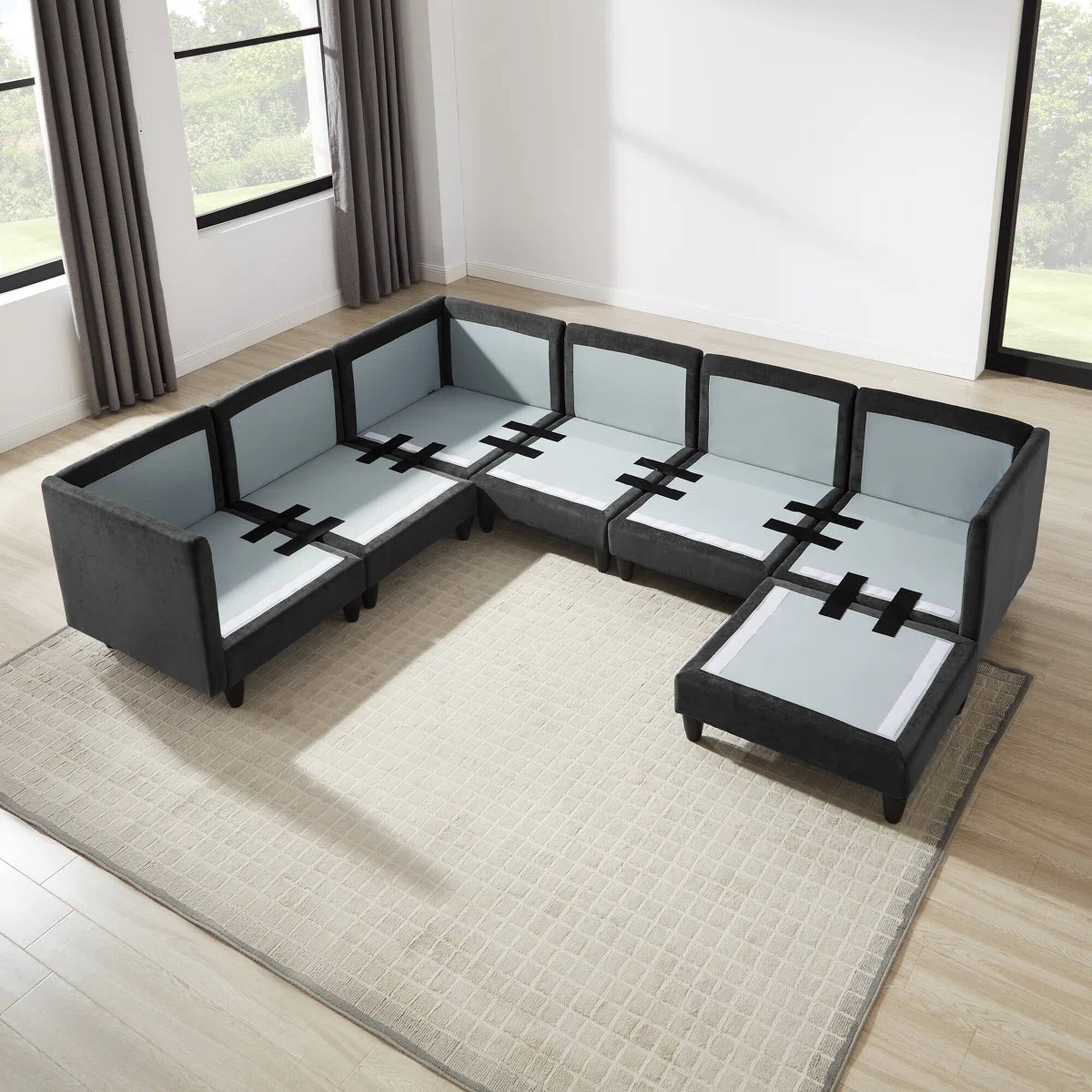 Alt View 1. Yardgrace - Modular Sectional Sofa, Convertible Sofa Couch Modular Sofa With Ottoman - Black.