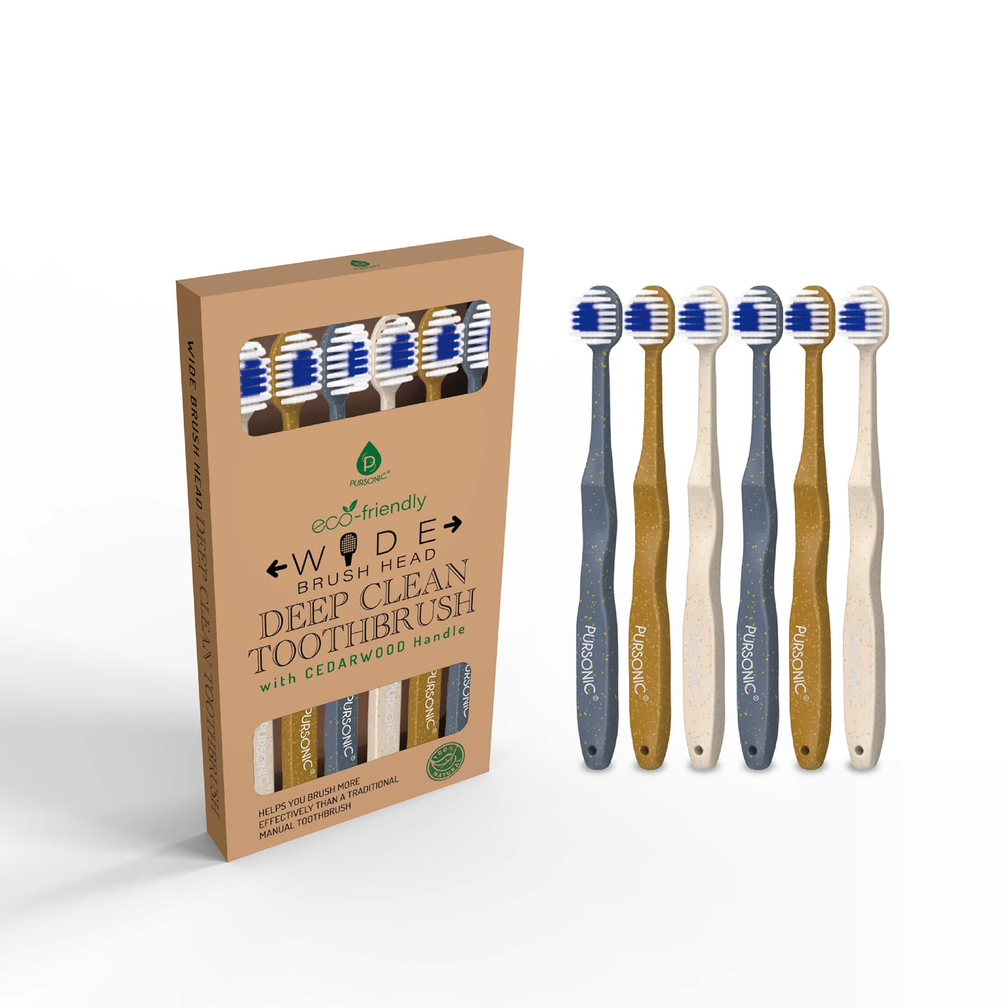 Pursonic - Eco Friendly Wide Brush Head Deep Clean Toothbrush - Multicolor