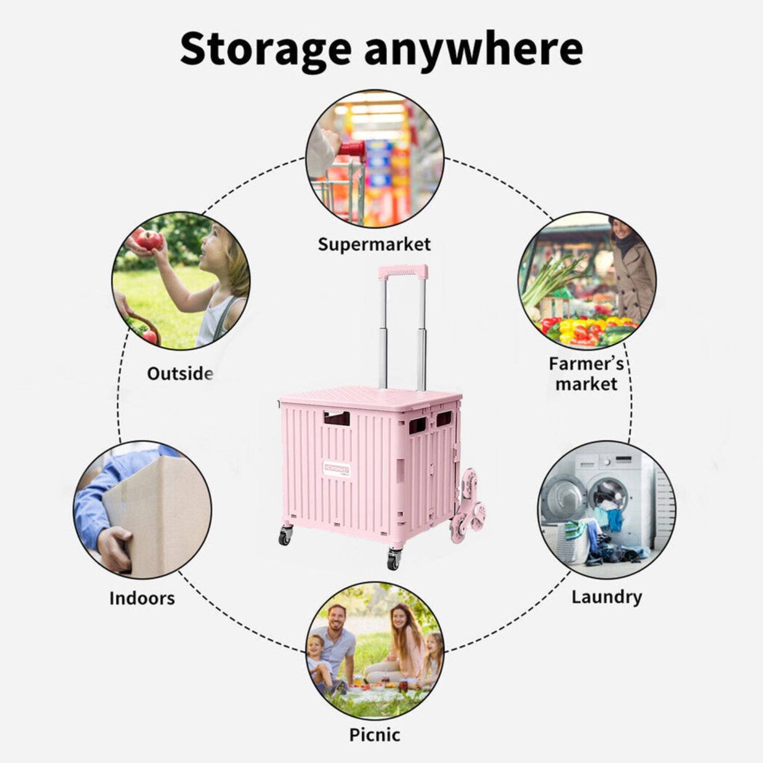 Storage anywhere

- Supermarket
- Farmer's market
- Laundry
- Picnic
- Outside
- Indoors