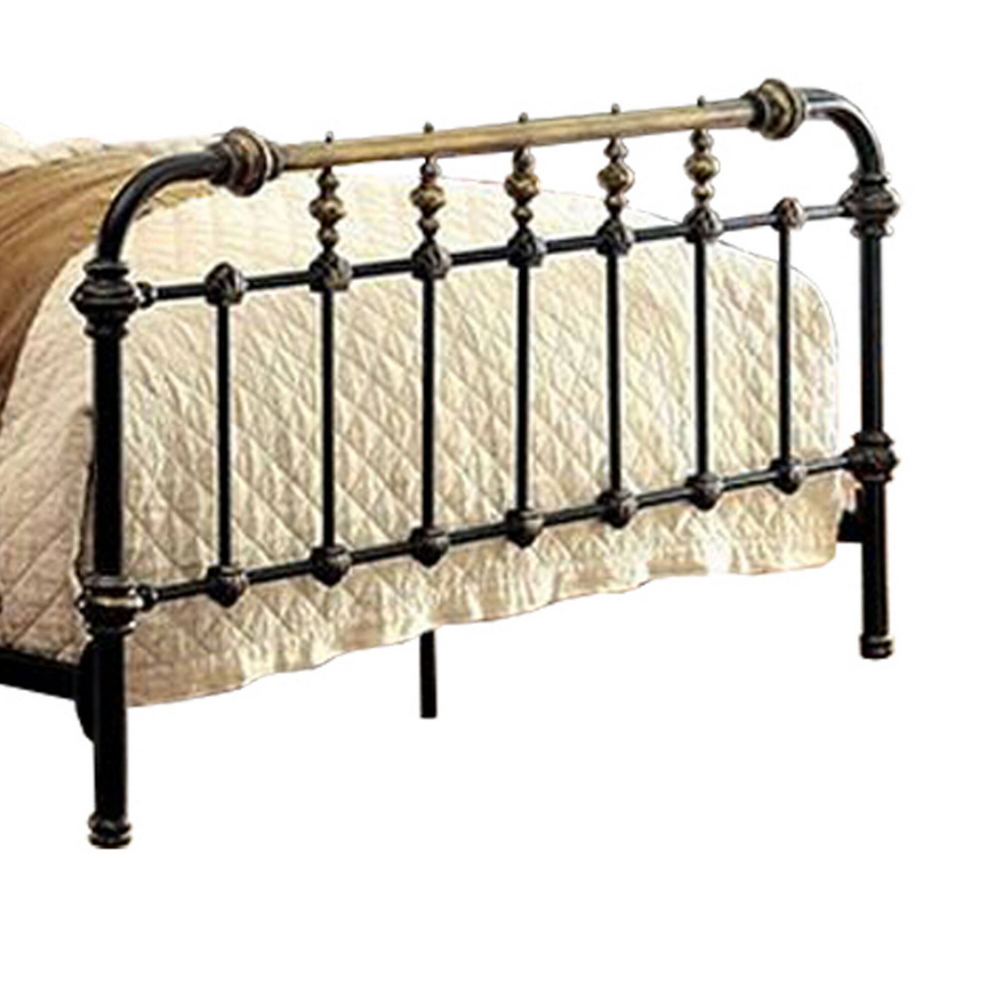 Alt View 3. Manhattan Lane - Curved Headboard Metal Full Size Bed with Spindles - Black, Gold.