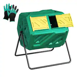 Werph - 43 Gallon Dual Chamber Compost Tumbler, Fast Assembly with Gloves, 360° Rotating for Garden, Kitchen & Yard Waste - Green