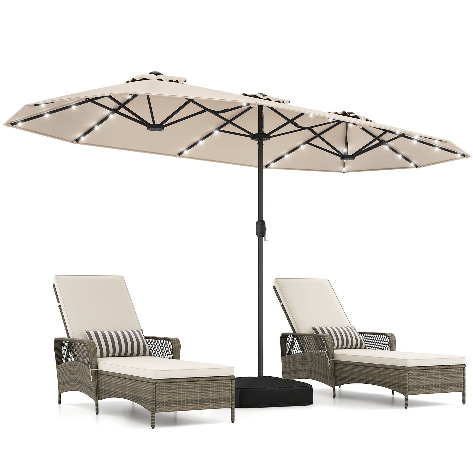 Alt View 10. Costway - Costway 13FT Double-sided Patio Umbrella with Solar Lights Crank Handle Umbrella Base - Beige.