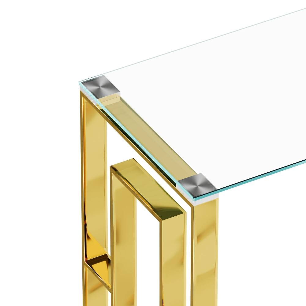 Alt View 9. Loheer - Loheer Golden Clear Glass Console Table Stainless Steel Entryway Table Meal Side Table - Golden Clear.