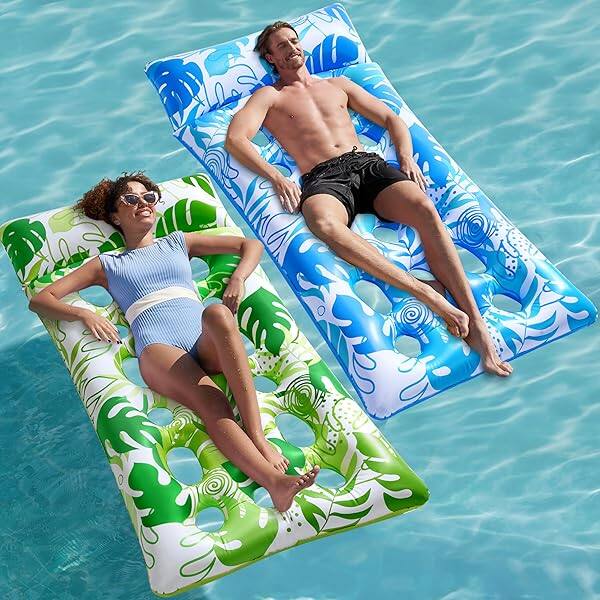 Front. Joyfy - 2 Packs Inflatable Pool Lounger (Blue, Green).