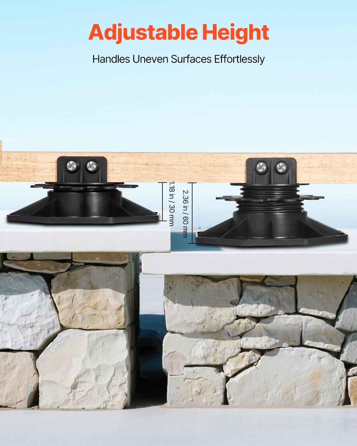 Adjustable Height
Handles Uneven Surfaces Effortlessly

1. 1.18 in / 30 mm
2. 2.36 in / 60 mm