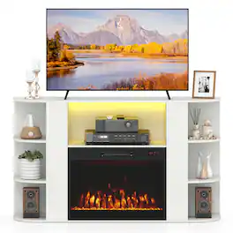 Costway - Entertainment Center with Storage, 23" Electric Fireplace with Adjustable Flame Colors - White Crystal