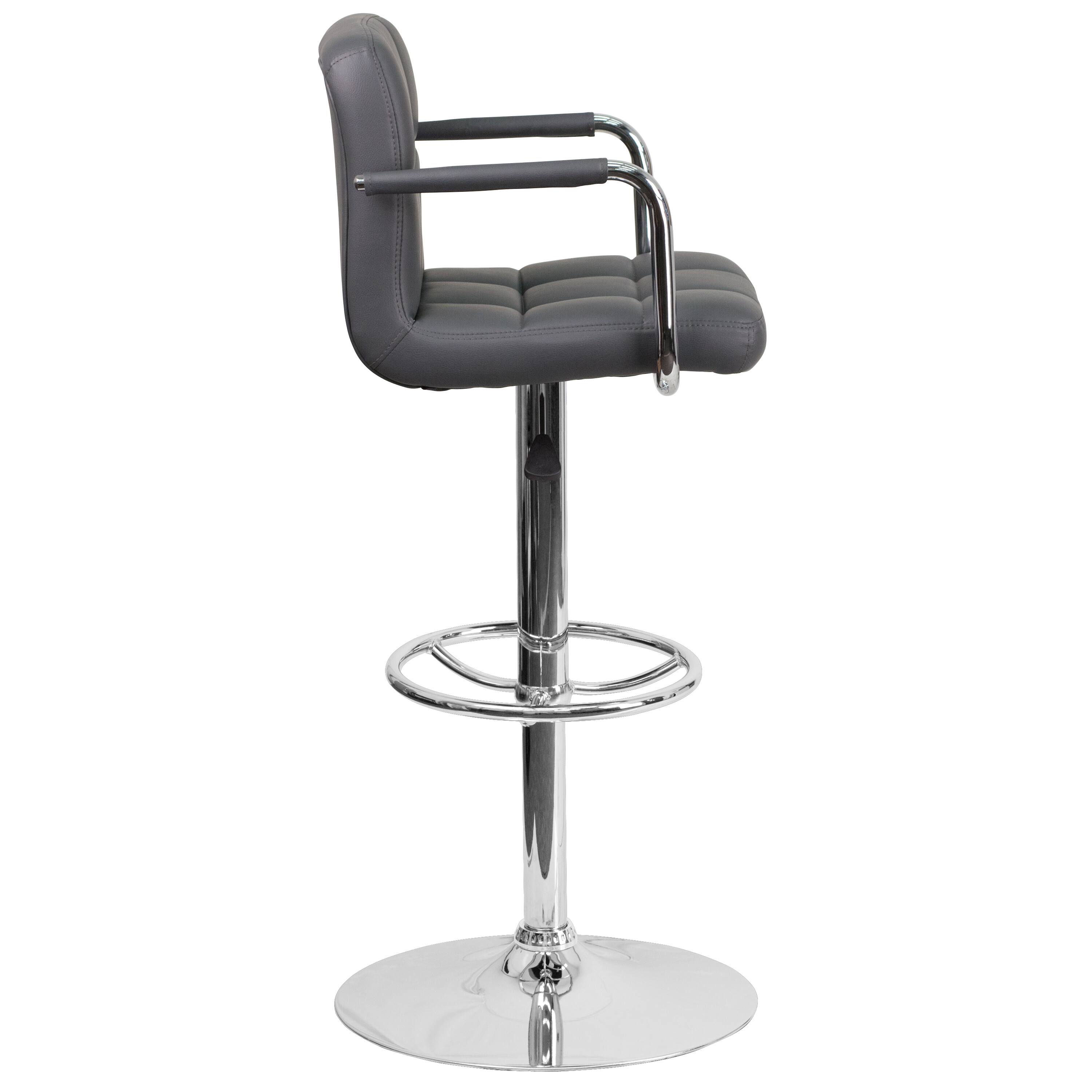 Alt View 5. Emma + Oliver - Contemporary Quilted Vinyl Adjustable Height Barstool with Arms - Gray.