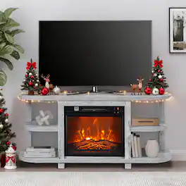 Ihomeadore - 48" TV Stand with 18" Insert Electric Fireplace and Open Storage Shelves Media Console for TVs up to 55" - Gray
