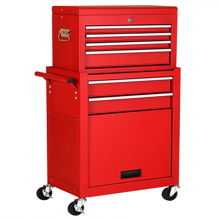 Front. SlickBlue - Rolling Tool Chest Cabinet with Drawer Storage for Garage - Red.