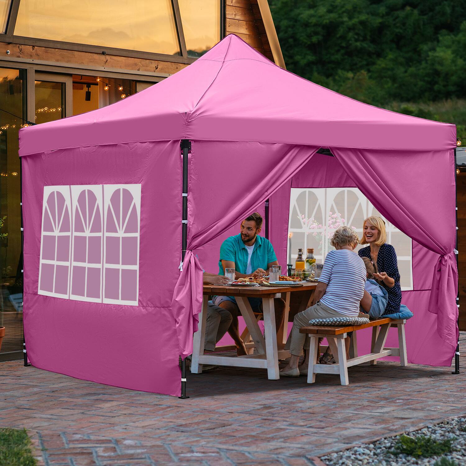 Left. Ainfox - Ainfox 10x10 Easy Set Up Camping Canopy, Pop Up Tent with 4 Piece Sidewalls, Easy Up for Events, Parties, Camping - Pink.