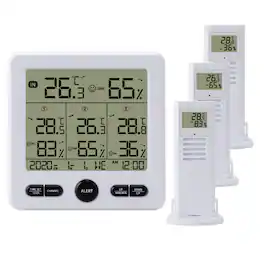 Cluzine - 3-in-1 Wireless Indoor Outdoor Thermometer Hygrometer, Large Screen Digital Monitor with Color Alarm Function