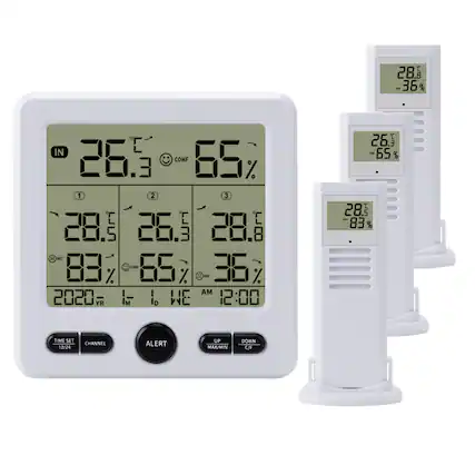 26.3°C IN
65%
COMF
28.5°C
83%
26.3°C
65%
28.8°C
36%
2020 YR
1 M
1 D
WE
AM 12:00
TIME SET 12/24
CHANNEL
ALERT
UP MAX/MIN
DOWN C/F
