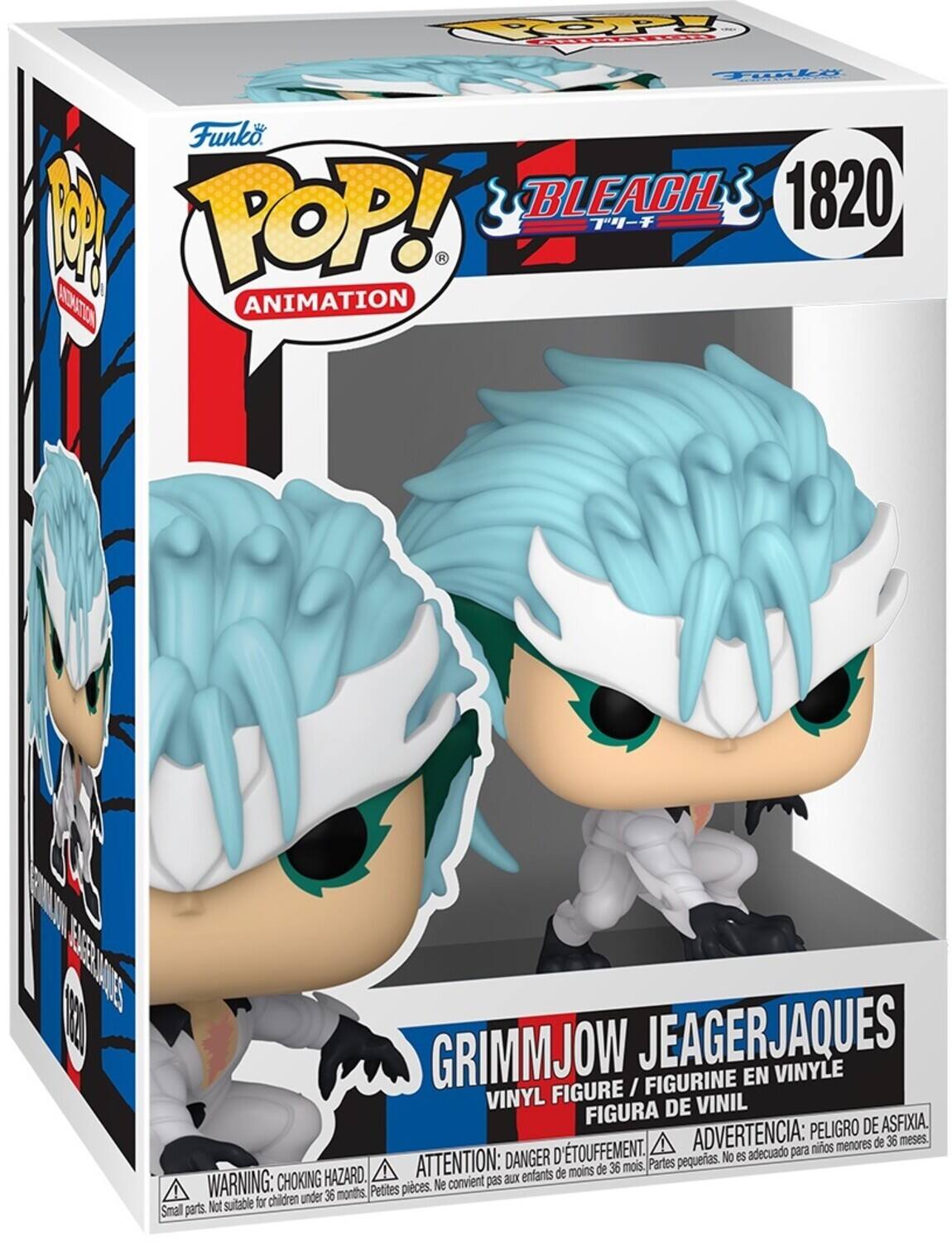 TOOPY ol Taly Funko  YOP! BLEACH  1820 A ANIMATION EAGRIAUES 1a GRIMMJOW JEAGERJAQUES FIGURINE EN VINYLE FIGURE I VINYL DE VINIL FIGURA DE ASFIXIA ADVERTENCIA: PELIGRO 36 meses. nios menores de ATTENTION: DANGER D TOUFFEMENT. Partes pequerias. No es adecuado para moins de 36 mois. HAZARD. aux enfants de WARNING: CHOKING Petites pieces. Ne convient pas for children under 36 months Small parts. Not suitable