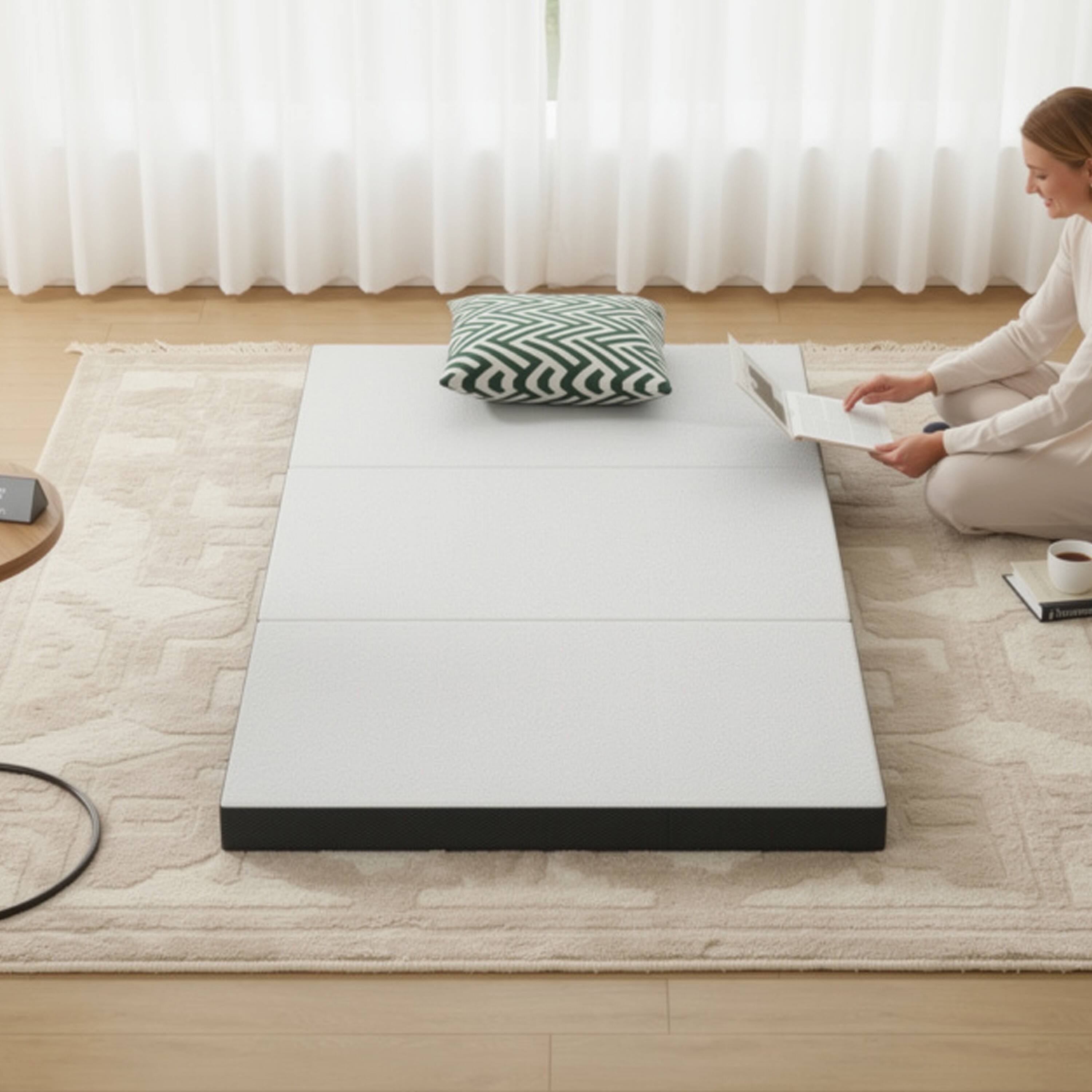 Alt View 4. Manhattan Lane - Lesa Queen Size Mattress Topper, Gel Infused Trifold Memory Foam - White, Gray.