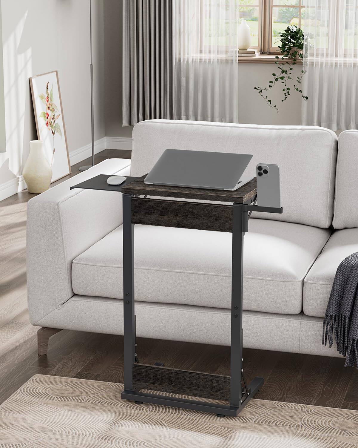 Left. Fabibe - Tv Tray Table For Dinner Foldable Laptop With Mouse Work C Shaped End Couch Sofa Side Desk Living Room - Brown 1.