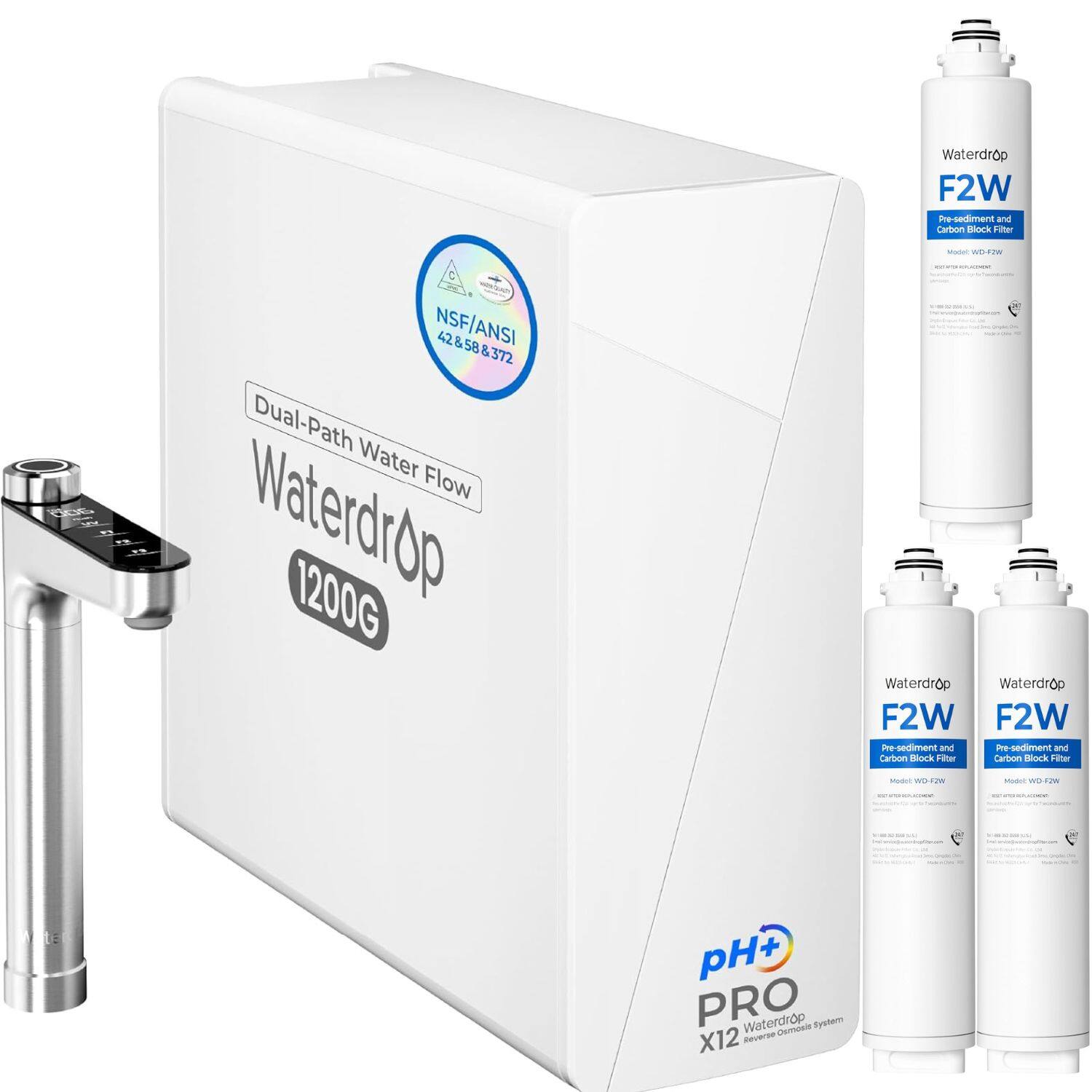 Waterdrop - X12-PRO 1200 GPD Reverse Osmosis Water Filter Extra F2W-3 Filters - White price history on PriceWatchPro