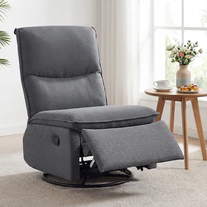 Front. Gymax - Gymax 360-Degree Nursery Reclining Rocker Chair w/Cushioned Back Seat Footrest for Bedroom Gray - Gray.