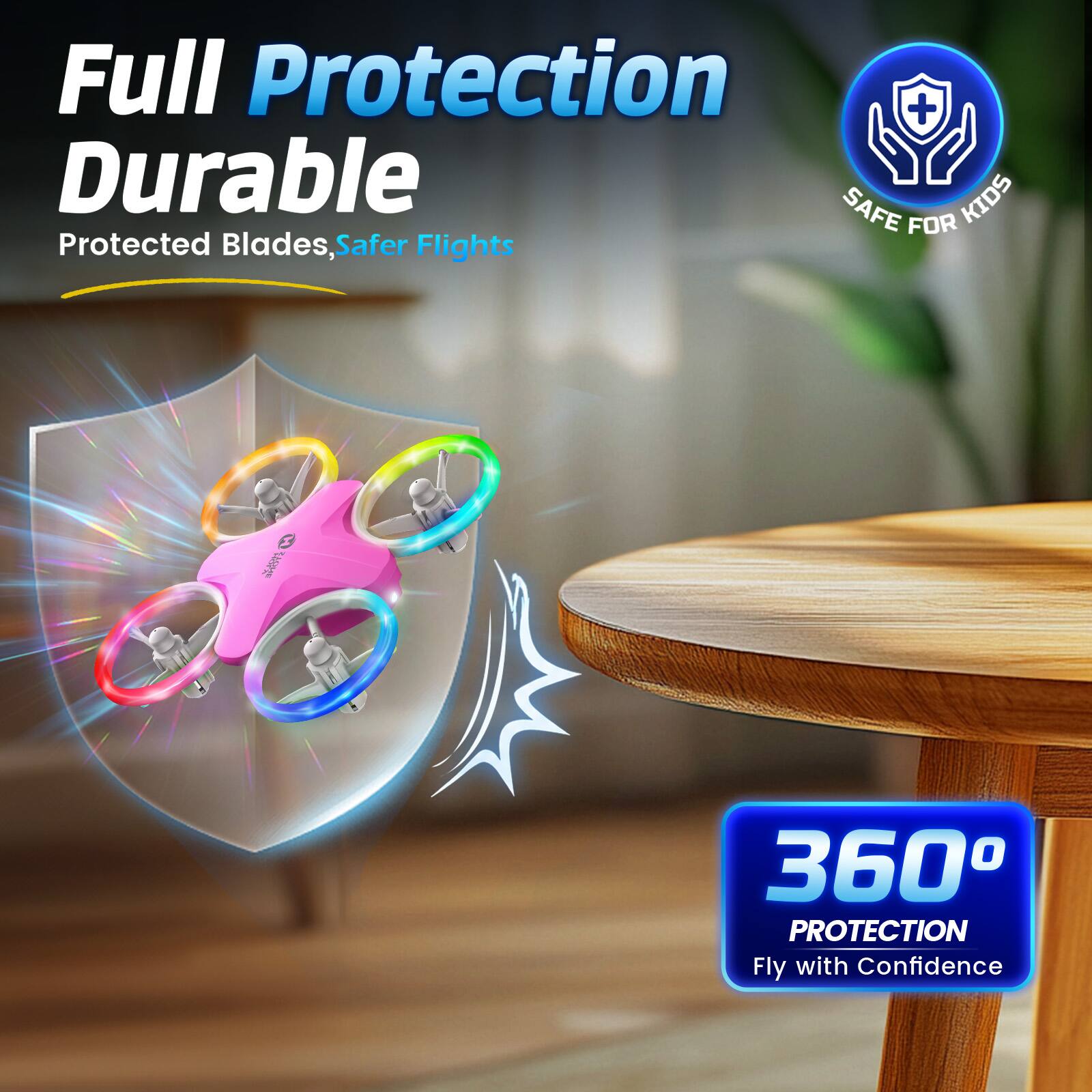Full Protection + Durable  
Protected Blades, Safer Flights  

360° Protection  
Fly with Confidence