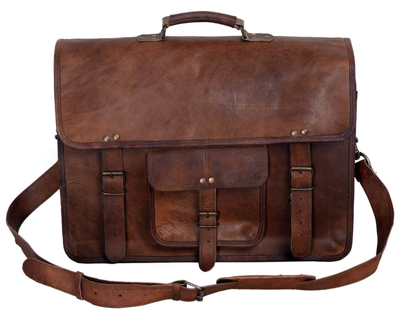 Front. Skar Audio - Leather Briefcase For Men Laptop Messenger Bag Office Satchel Computer And Women () FULL GRAIN LEATHER: Our - 18 INCH.