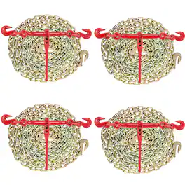 VEVOR - Chain and Binder Kit 3/8in-1/2in,Ratchet Load Binders 9215lbs Working Strength, Ratchet Binders and Chains, 3/8in x 10ft - Red