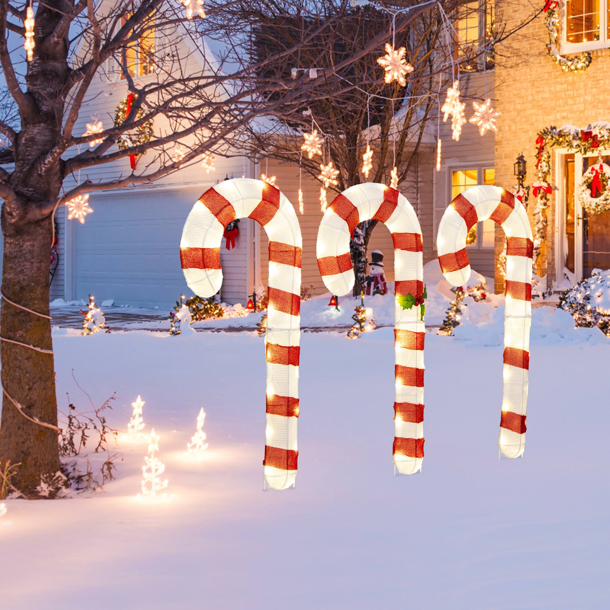Alt View 1. Gymax - Gymax Lighted Candy Canes Set of 3 Christmas Tinsel Candy Cane Decoration - Red, White.