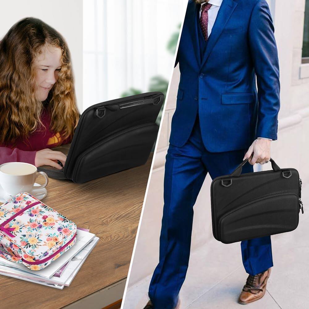 Alt View 3. Fintie - 11-11.6 Inch Chromebook Sleeve Case, Protective Briefcase Shoulder Bag, Laptop Case with Accessory Pouch - Black.