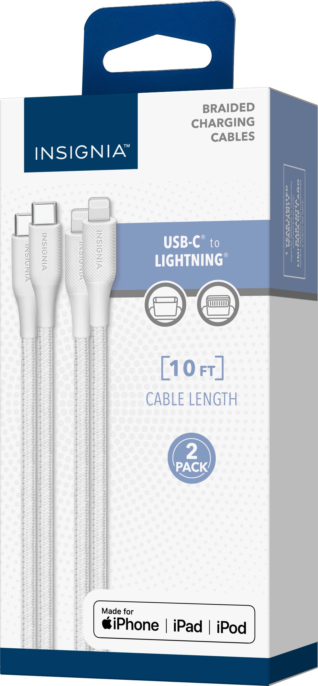 Braided Charging Cables TM Insignia USB-C to Insignia Insignia Lightning AllNites - 10 FT F Cable Length 2 Pack Made for iPhone | iPad | iPod