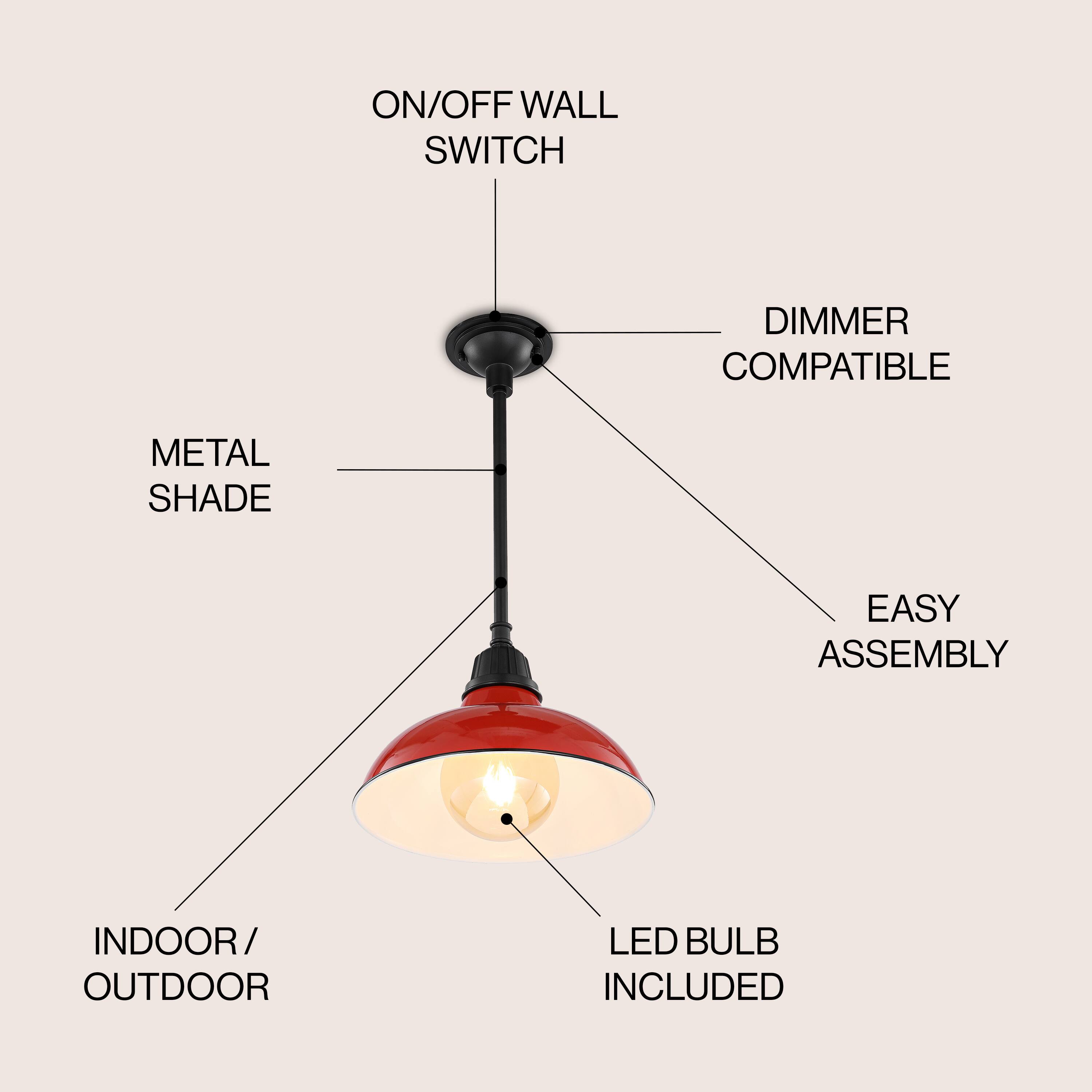 ON/OFF WALL SWITCH DIMMER COMPATIBLE METAL SHADE EASY ASSEMBLY INDOOR/OUTDOOR LED BULB INCLUDED