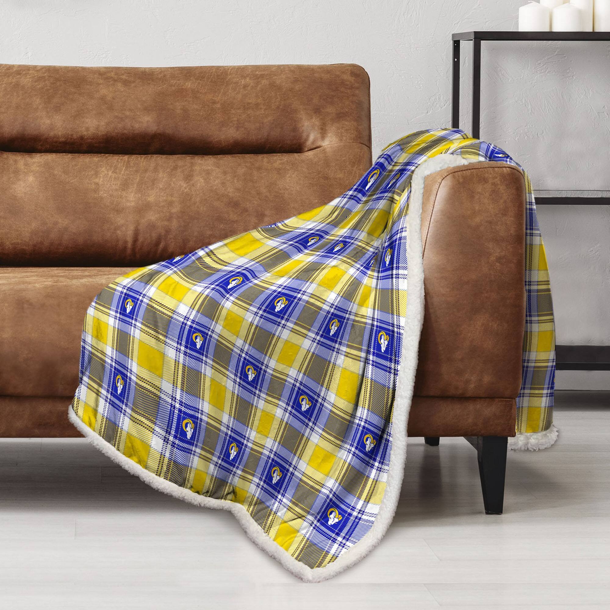 Alt View 1. Pegasus - Los Angeles Rams 60" x 90" Plaid Logo Box Royal Plush Sherpa Blanket - Multicolor.