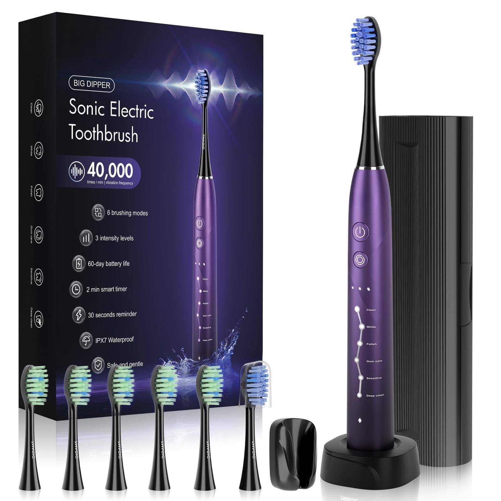Cozy Serene - Electric Toothbrush For Adults Sonic With 6 Mode & 3 Intensity 40000 Vpm Deep Clean Brush Heads - Default