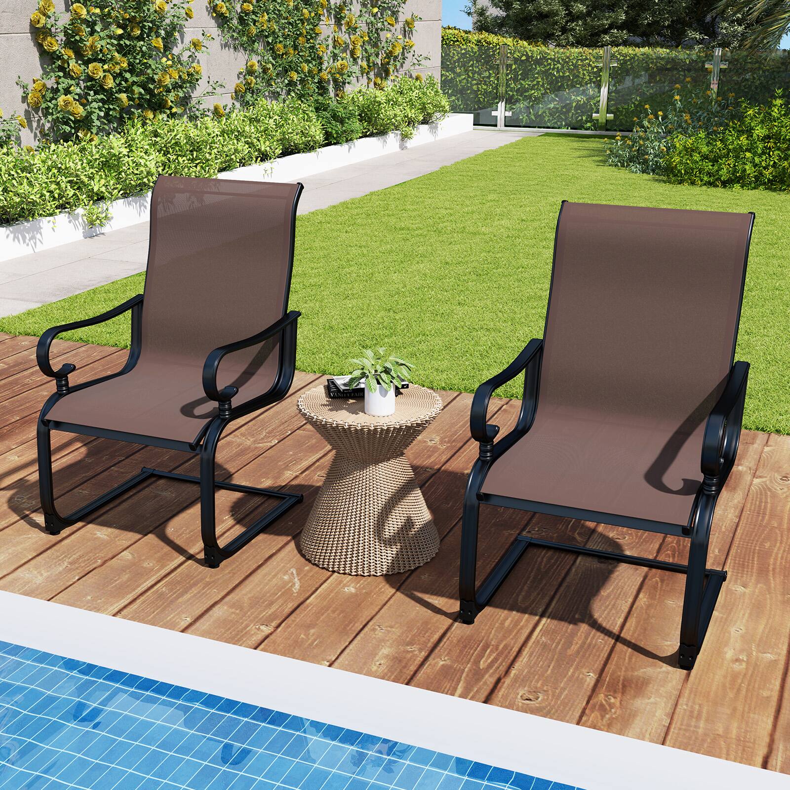 Alt View 3. Gymax - Gymax Patio Dining Chairs Set of 4 C-Spring Motion Patio Chairs w/ Metal Frame Brown & Black - Brown, Black.