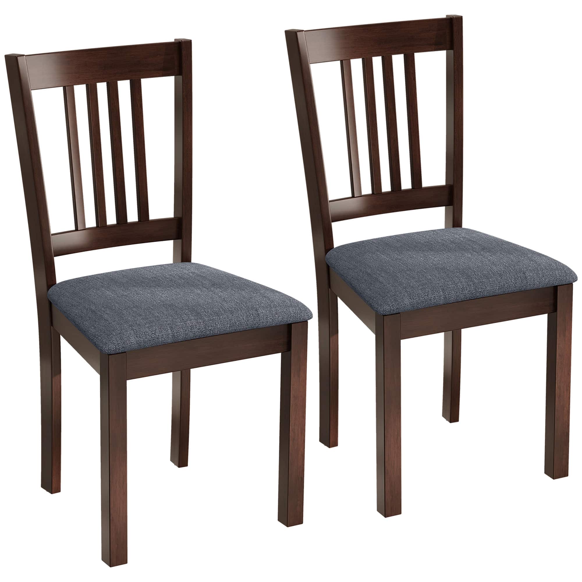 Homcom - Chairs Set of 2 Linen Upholstered Kitchen Chairs with Rubberwood Legs for Dining Room Living Room Espresso - Espresso and Gray