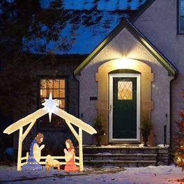 BreeBe - 4-Foot Pre-Lit Christmas Nativity Set Featuring the Holy Family - Multicolor