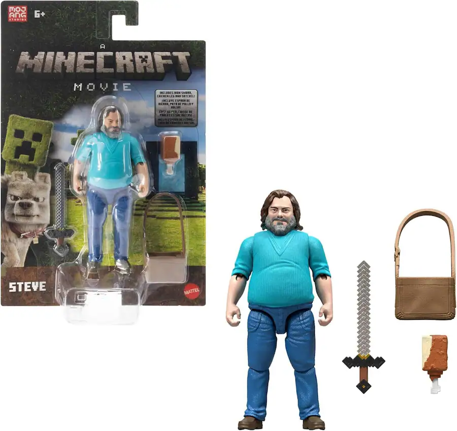 Mattel Minecraft Toys, Steve Action Figure with Enchanted Sword & Pickaxe Accessories, Collectible Toy in 3.25-inch Scale Mattel Minecraft Toys, Steve Action Figure with Enchanted Sword & Pickaxe Accessories, Collectible Toy in 3.25-inch Scale