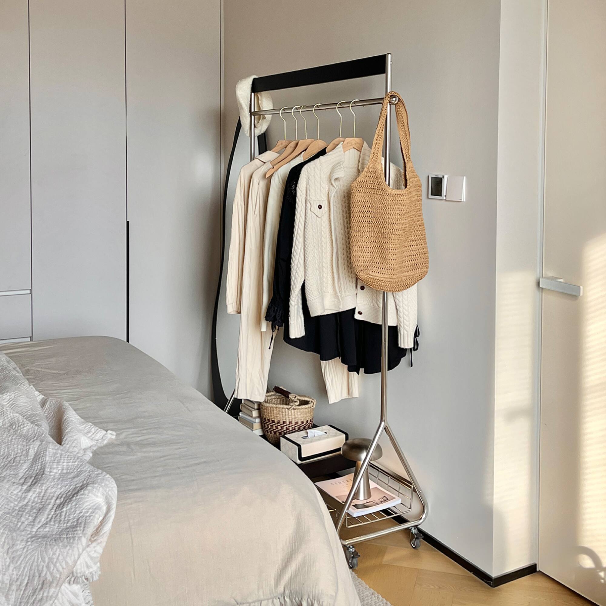 Angle. GOODSILO - Antique Style Portable Clothes and Hat Rack with Storage Shelf for Bedroom Floor Organization - Black.