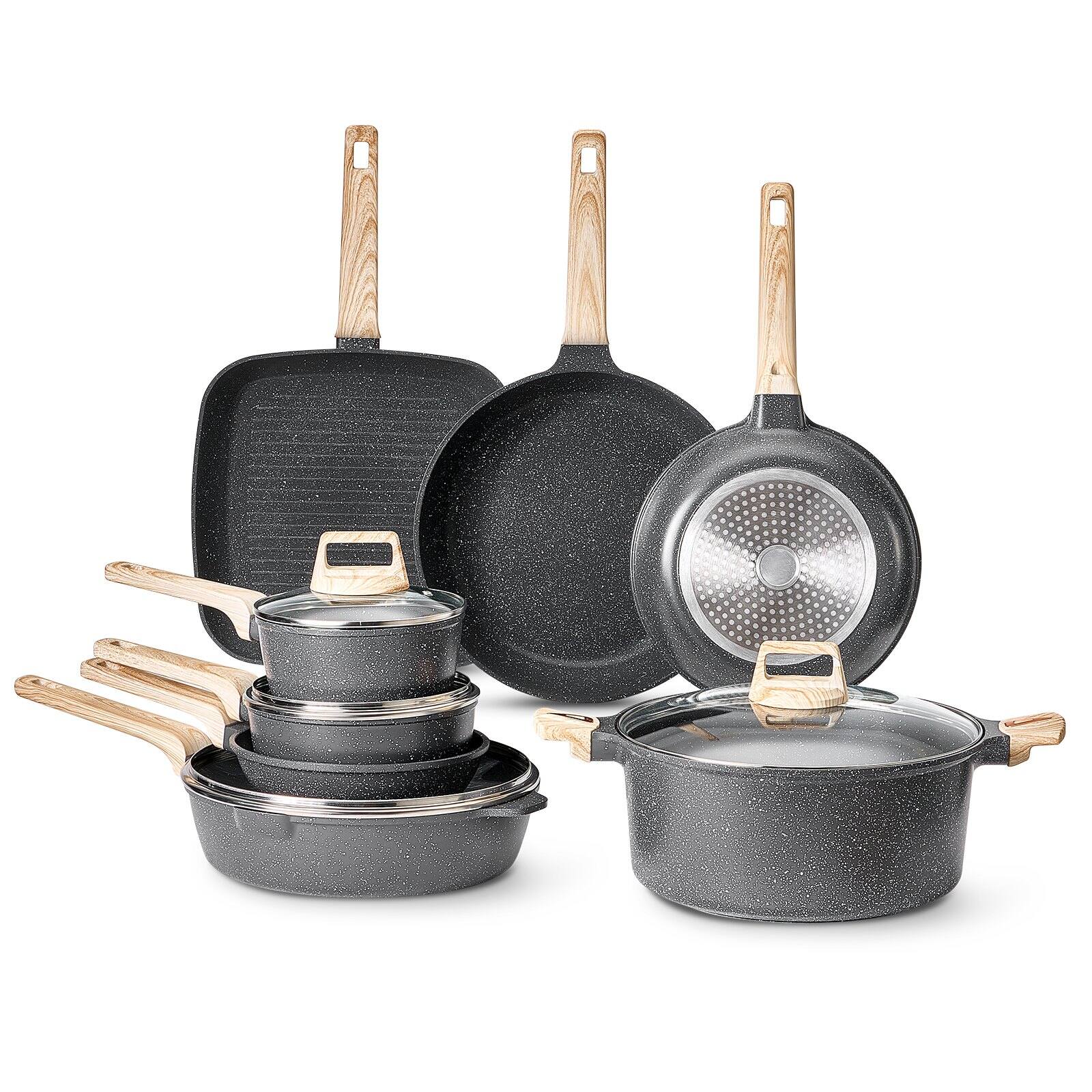 Alt View 10. Glintex - 19 Piece Pots and Pans Set Nonstick, Induction Cookware with Frying, Sauce, and Saute Pans for Kitchen Use - Black.