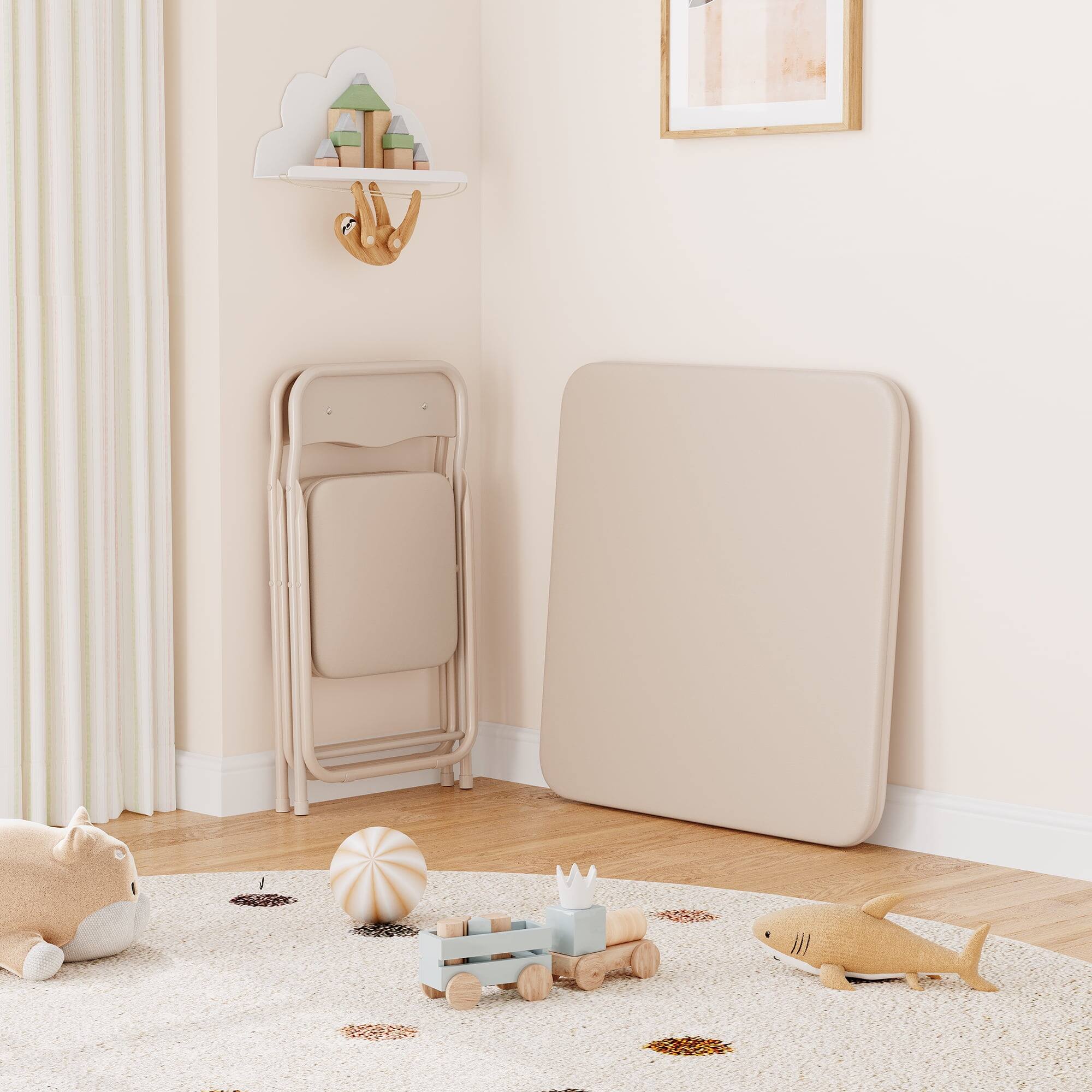 Back. Homhougo - 3-Piece Activity Table and Chair Set - Stylish Beige Design for Playroom or Learning Spaces - Beige.