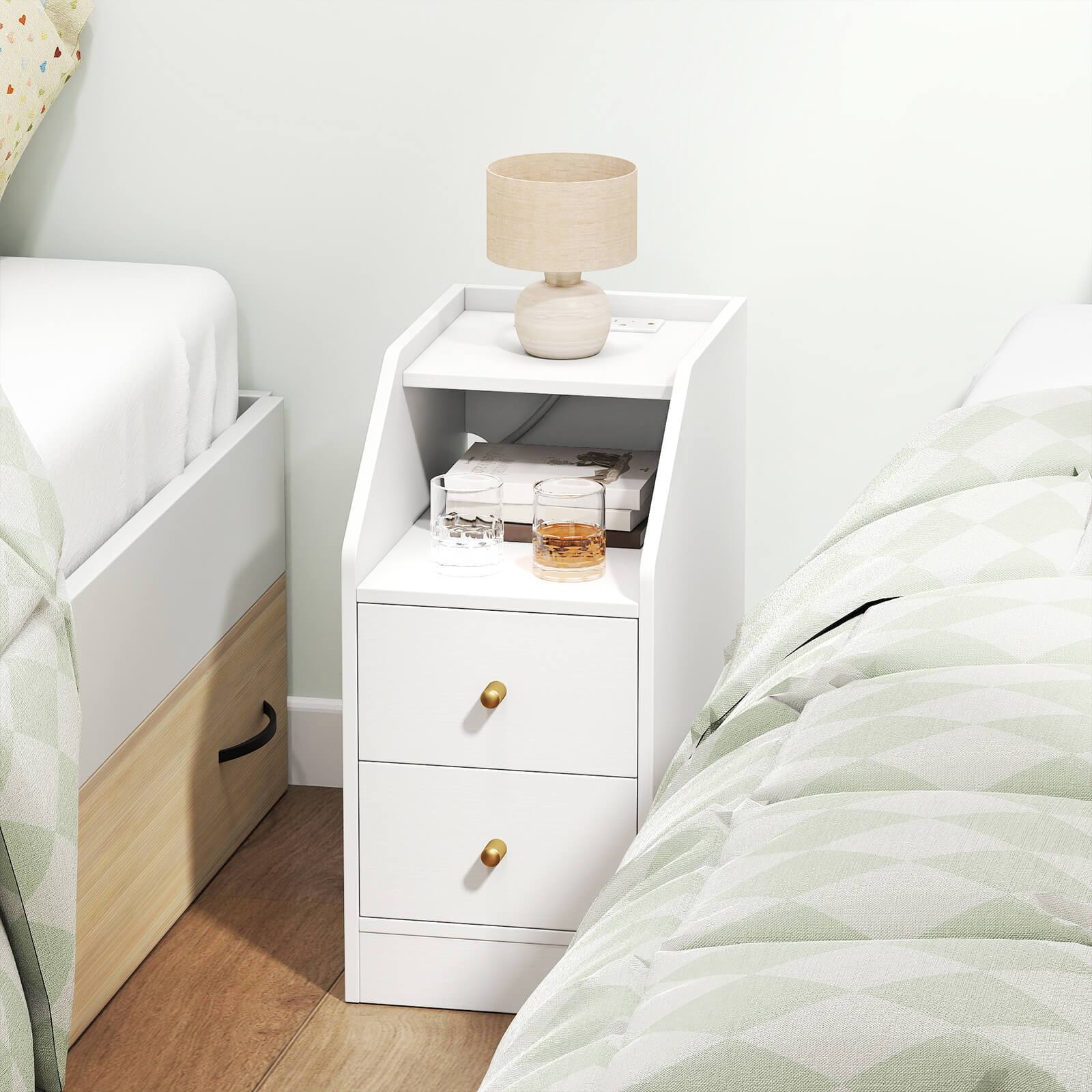 Alt View 1. Costway - Costway Side Table with Charging Station, Storage Drawers, Sofa Couch Table for Small Space - White.