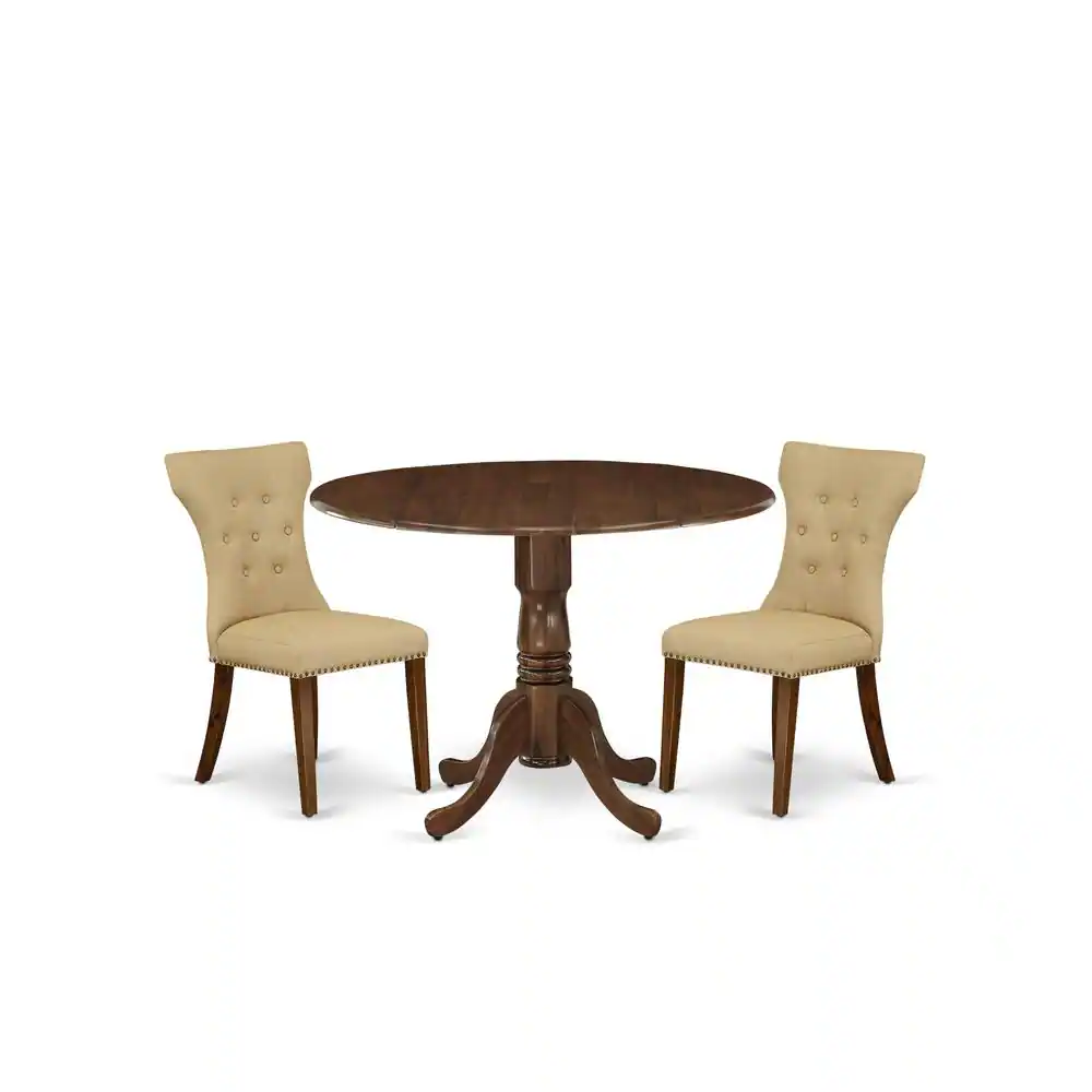 Left. East West Furniture - 3 Pc Dining Room Table Set Contains a Round Table and 2 Parson Chairs - Grey.