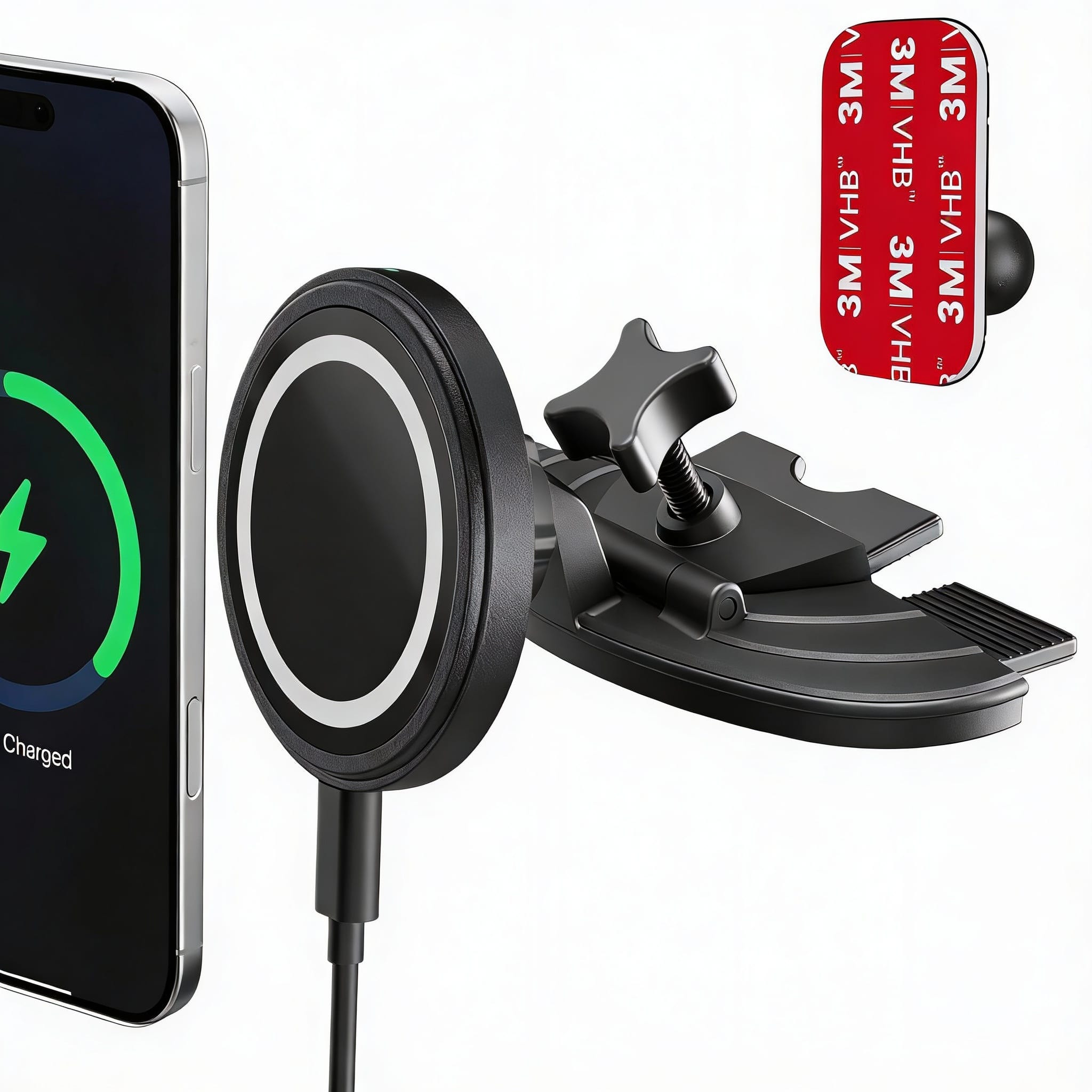 METALTON - For 15w Magsafe Car Mount Fast Wireless Charging Magnetic Cd Slot Holder With 3m Adhesive Base Dashboard Al - Black
