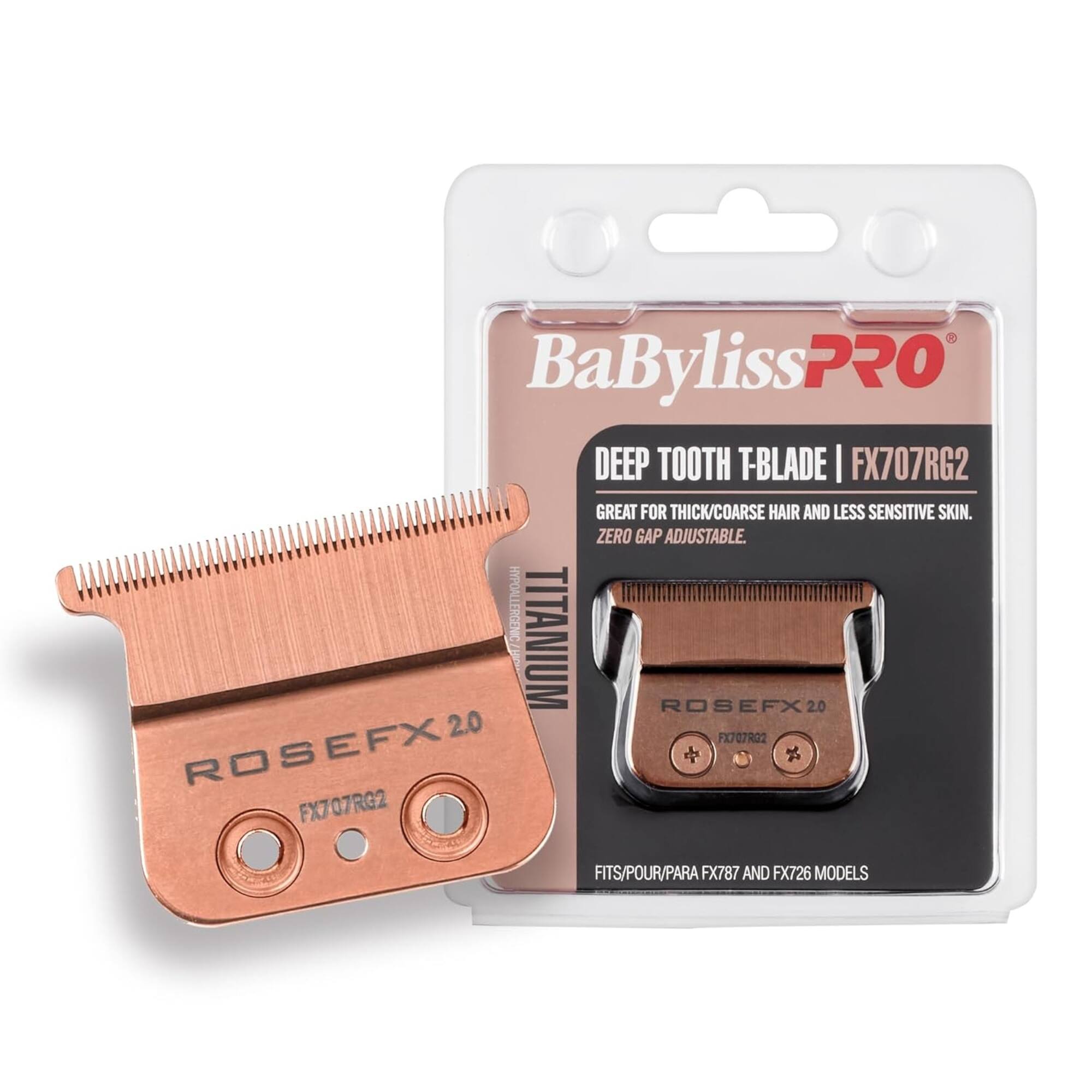 BaBylissPRO PRO DEEP TOOTH T-BLADE | FX707RG2 GREAT FOR THICK/COARSE HAIR AND LESS SENSITIVE SKIN. ZERO GAP ADJUSTABLE HYPOALLERGENIC TITANIUM. ROSEFX 2.0 FX707R02 ROSEFX 2 FX707RG2 FITS/POUR/PARA FX787 AND FX726 MODELS