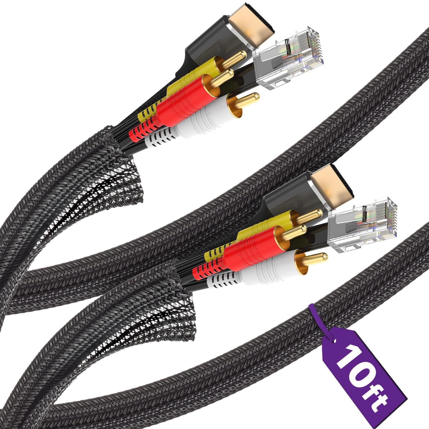 Fosmon - 2x 10ft Cable Sleeve Cover, Wire Cable Management, Wire Organizers for Cord Management HDMI Cable Power Cord Protectors - Black