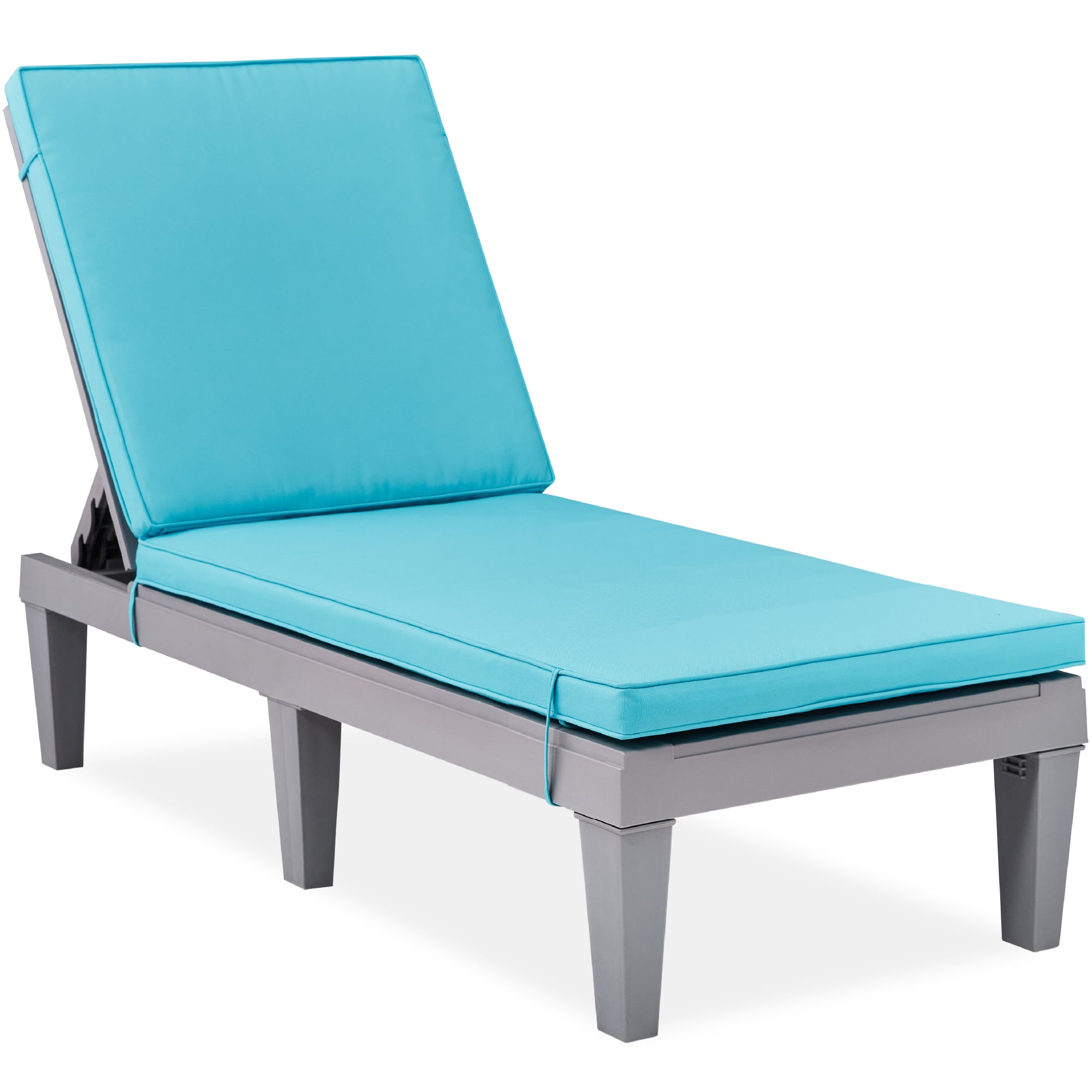 Best Choice Products - Outdoor Lounge Chair, Resin Patio Chaise Lounger w/ Seat Cushion, 5 Positions - Gray/Teal